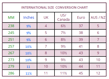 INTERNATIONAL SIZE CONVERSION CHART