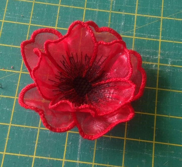 Free Poppy stitched on Organza