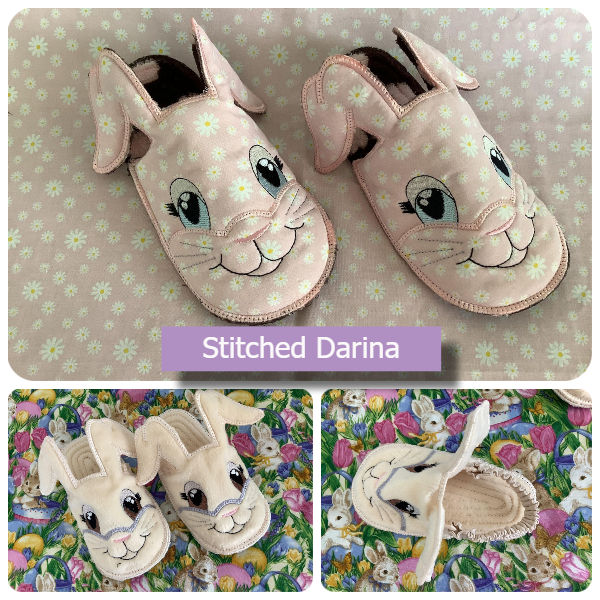 In the hoop Bunny slippers stitched by Darina