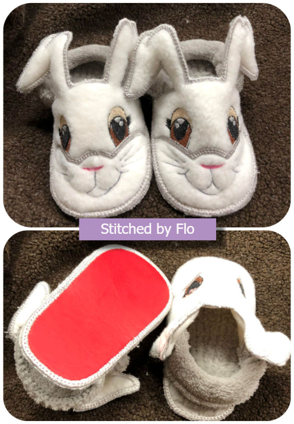In the hoop Bunny slippers stitched by Flo