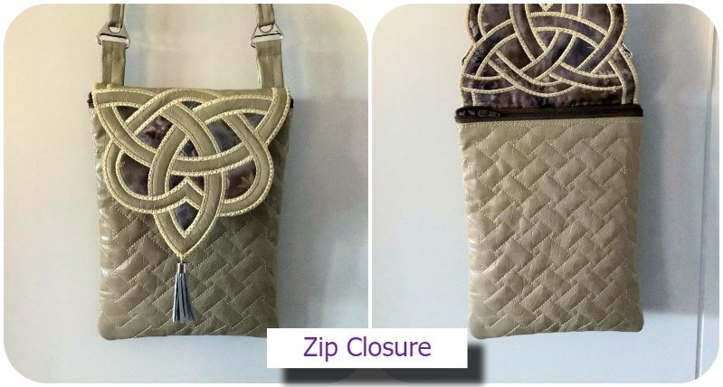 In the hoop Celtic Bag with zip closure