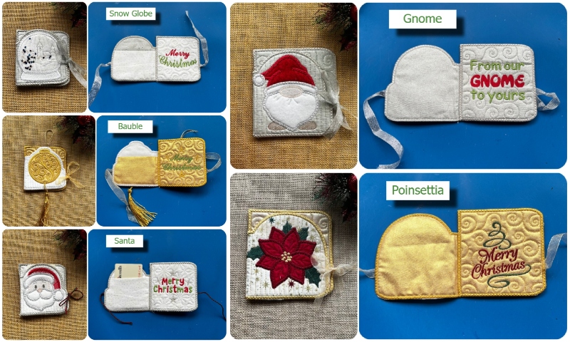 In the hoop Christmas Card and Giftcard Holder samples by Kreative Kiwi - 800