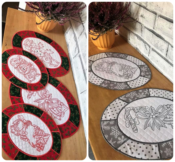 Christmas Placemats in the hoop machine embroidery