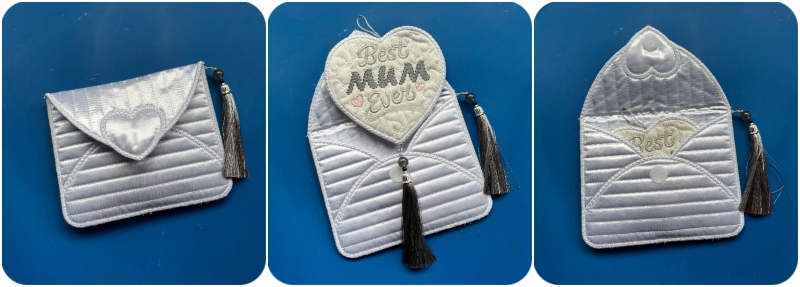 In the hoop Envelope Bag satin sample