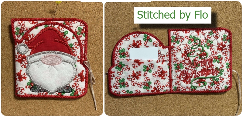 In the hoop Gnome Christmas Gnome giftcard stitched by Flo 1
