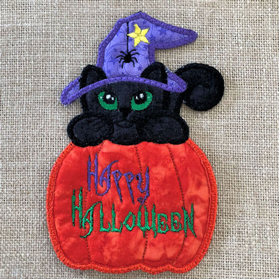 Free In the hoop Halloween Cat Coaster by Kreative Kiwi