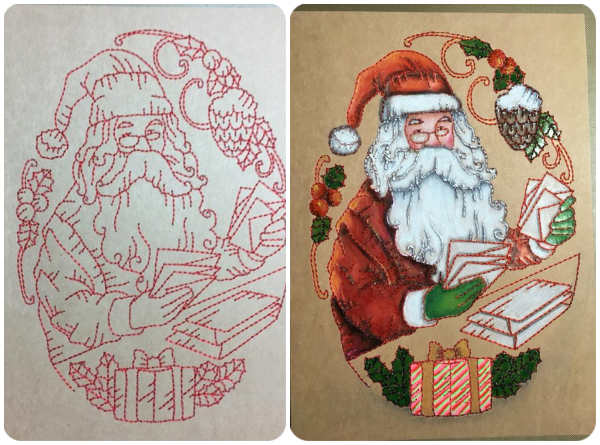 Redwork Santa coloured in