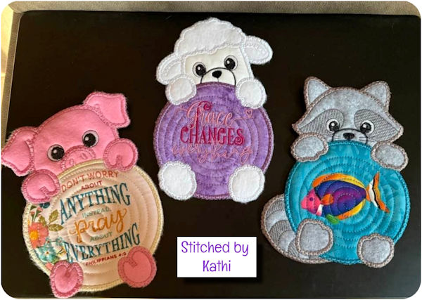 In the hoop Peeking Animal Coasters by Kathi