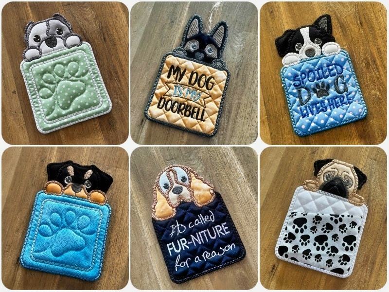 In the hoop Peeking Dog Coasters six styles by Kreative Kiwi
