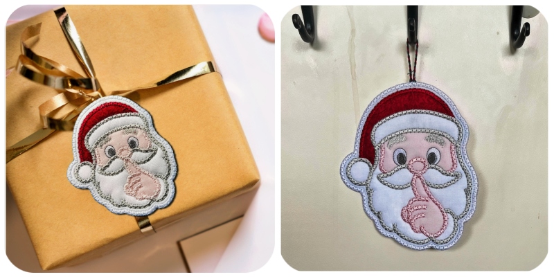 In the hoop Secret Santa Gift Tag Ornament or hanger