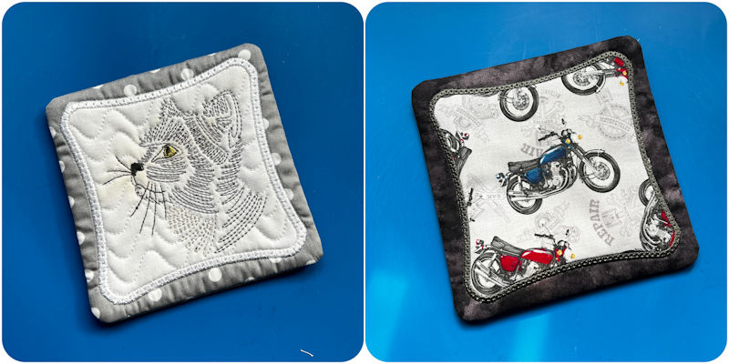 In the hoop Square-ish Coaster with free Zig zag cat design by Kreative Kiwi - 800