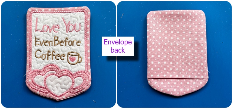 In the hoop Valentines Coaster-hanger front and back