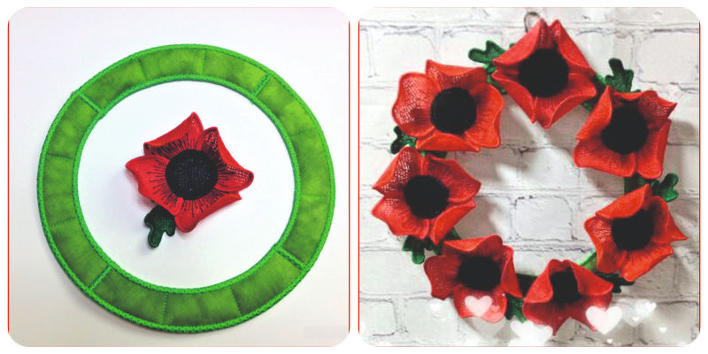 In the hoop Wreath Base by Kays Cutz with FSL Poppies - 800