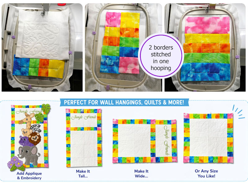 In the hoop patchwork borders samples by Kreative Kiwwi