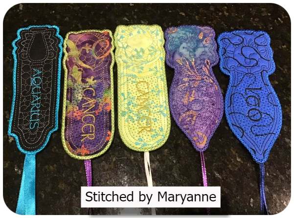 In the hoop zodiac bookmarks by Maryanne