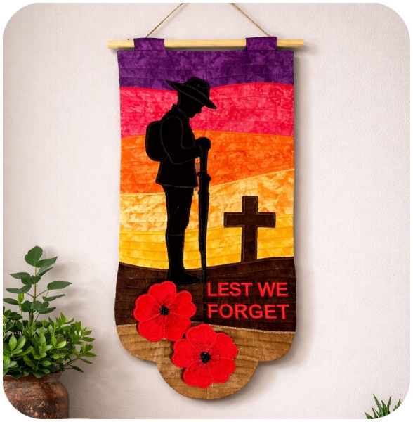 Large Applique ANZAC Soldier and shaped wallhanging SAMPLE by Kreative Kiwi