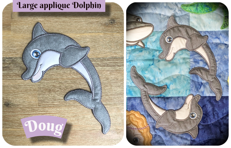Large Applique Dolphin doug and Jeff by Kreative Kiwi - 800