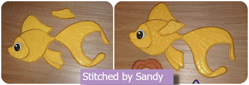 Large Applique Fish stitched by Sandy in vinyl