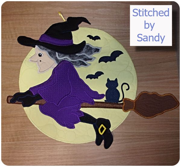 Large Applique Flying witch stitched by Sandy