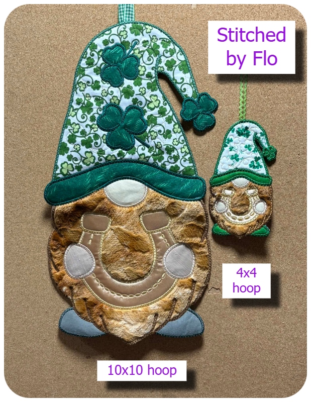Large Applique Gnome stitched by Flo 4x4 and 10x10size