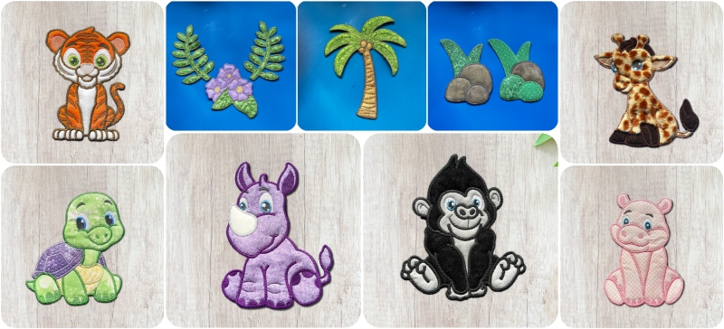 Large Applique Jungle Collection designs included by Kreative Kiwi Embroidery