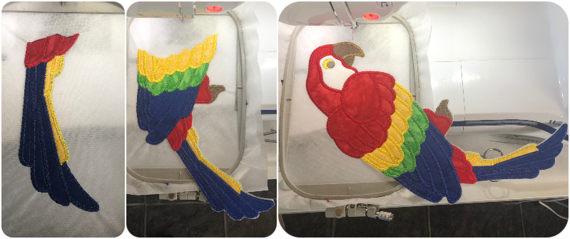 Large Applique Parrot 3 hoopings