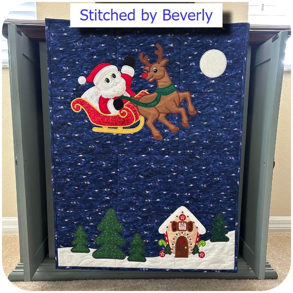 Large Applique Santa and Rudolph Wall Hanging by Beverly