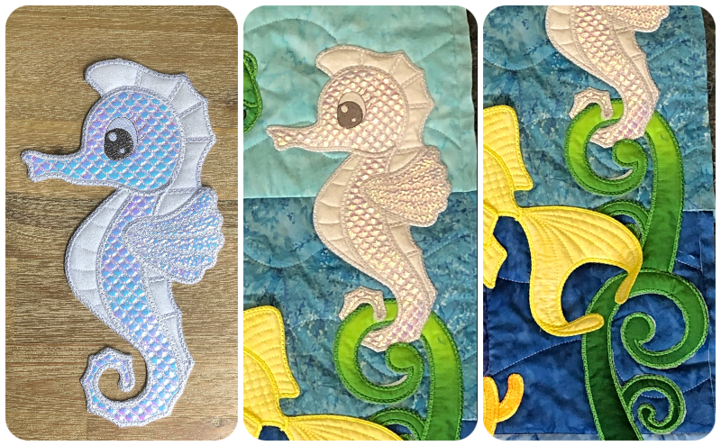 Large Applique Seahorse with Koru Seaweed by Kreative Kiwi