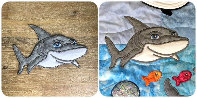 Large Applique Shark in Sea Quilt by Kreative Kiwi - 600
