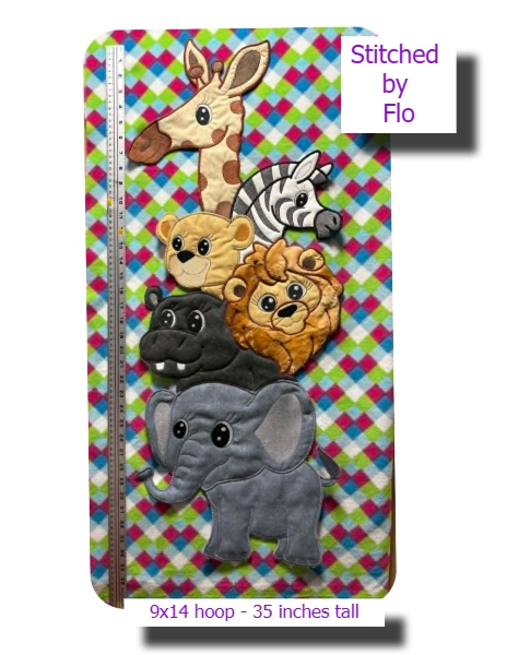 Large Applique Stacked Jungle animals by Flo 9x14 hoop b