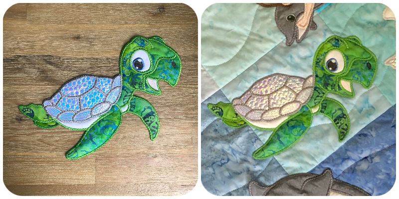 Large Applique Turtle on Sea Quilt by Kreative Kiwi