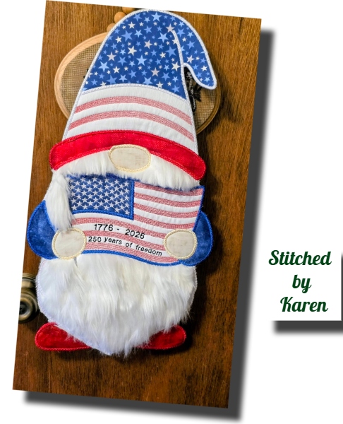 Large Applique USA Gnome by Karen