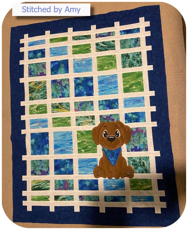 Large Dog on Quilt by Amy