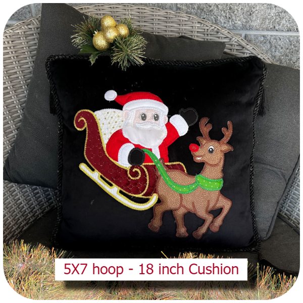 Large Santa and Rudolph Cushion - 5x7 hoop