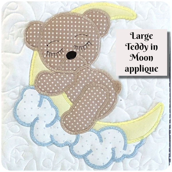 Large Sleeping Teddy on Moon Applique by Kreative Kiwi - 600