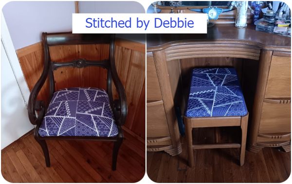 Large crazy patch block chaur covering by Debbie 2