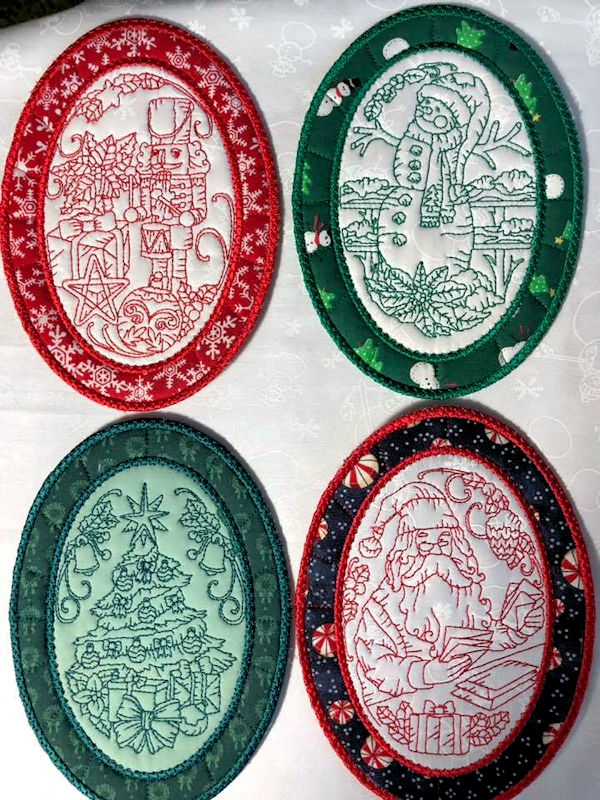 In the hoop Oval Christmas Coasters