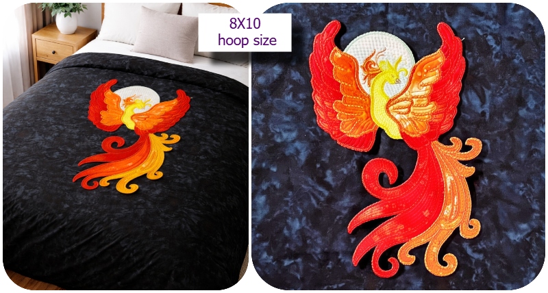 Samples of 8X10 size large applique phoenix by Kreative Kiwi 2