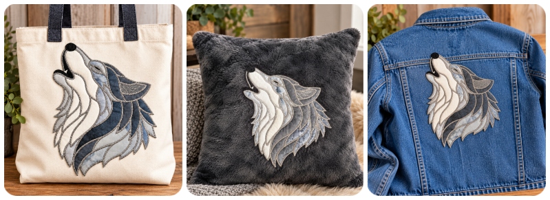 Samples of Large Applique Wolf by Kreative Kiwi