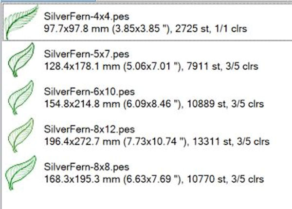 Free Silver Fern sizes