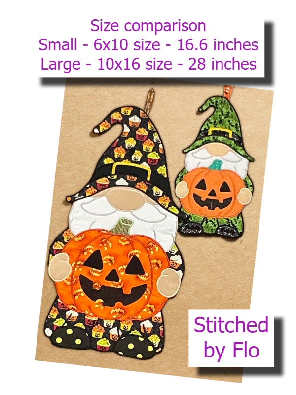 Size comparison Large Applique Halloween Gnome by Flo