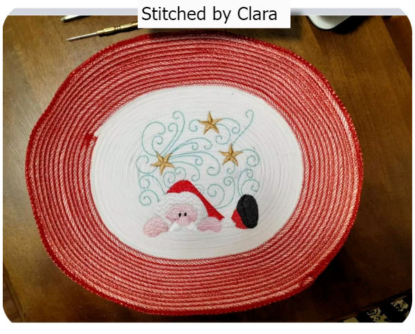 Swirly Santa freebie on rope bowl by Clara