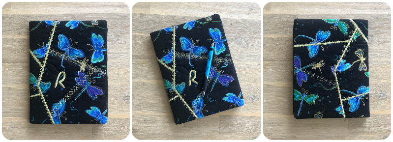 In the hoop Crazy Patch Composition Notebook Cover by Kreative Kiwi