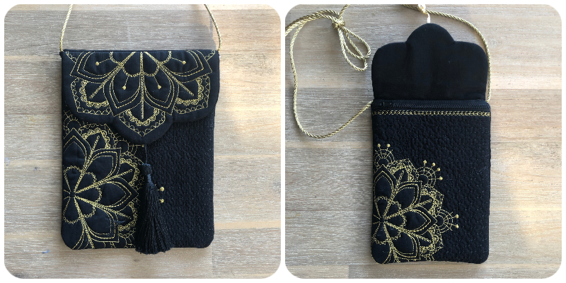 Black and Gold In the hoop mandala Bag by Kreative Kiwi