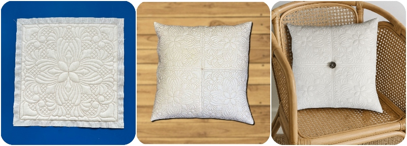 block cushion made with Majestic in the hoop block by Kreative Kiwi