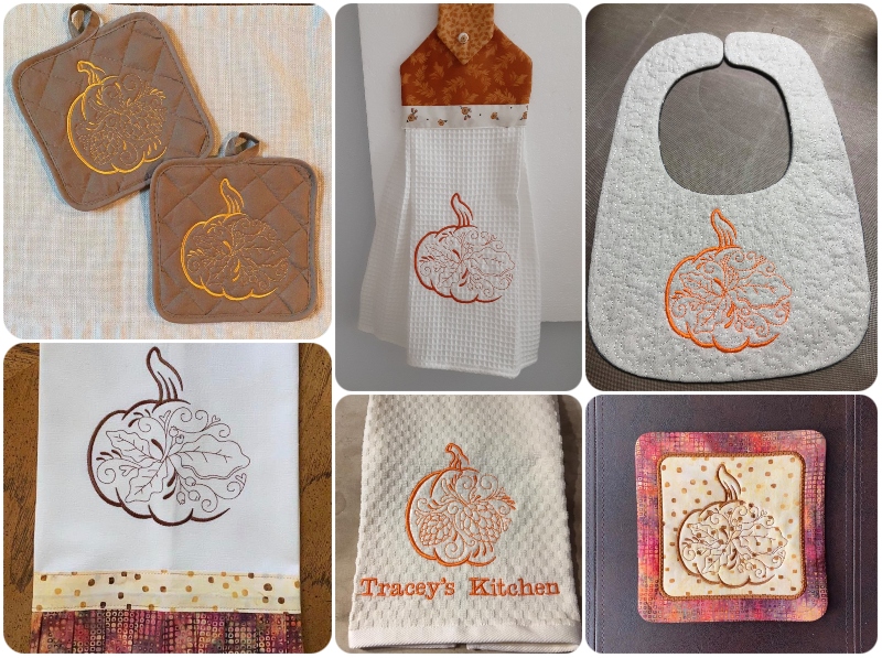 Items made with Free Pumpkin Embroidery Design by Kreative Kiwi - 800