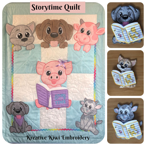 Storytime Quilt and reading animals by Kreative Kiwi - 600