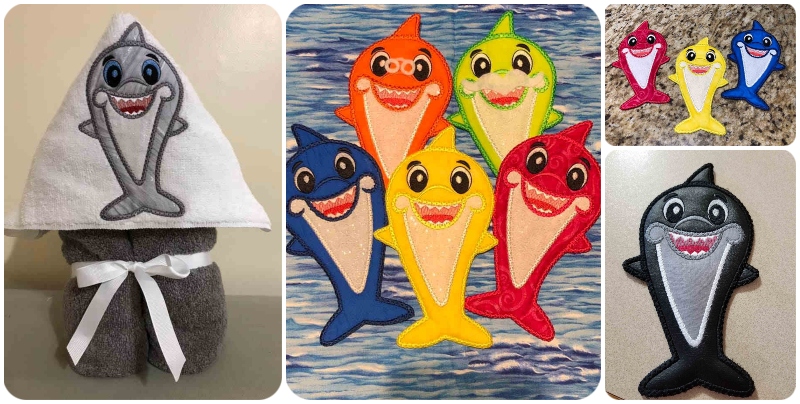 Free Shark Embroidery design samples by Kreative Kiwi