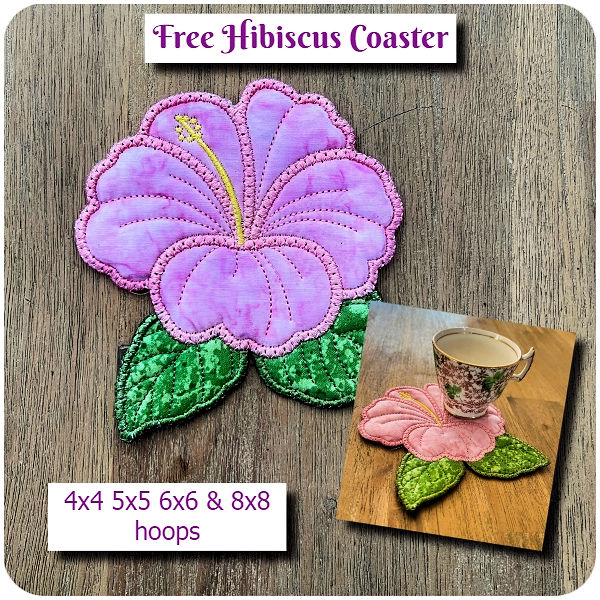 free In the hoop Hibiscus Coaster by Kreative Kiwi - 800