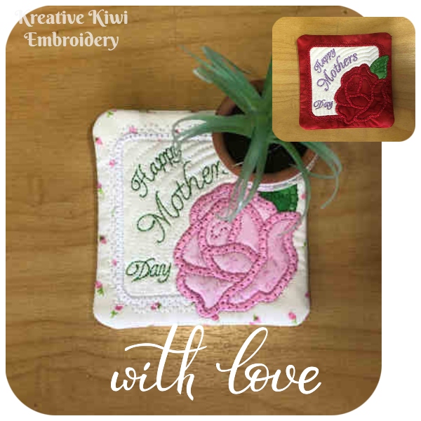 Free In the hoop Mothers Day Coaster by Kreative Kiwi - 600
